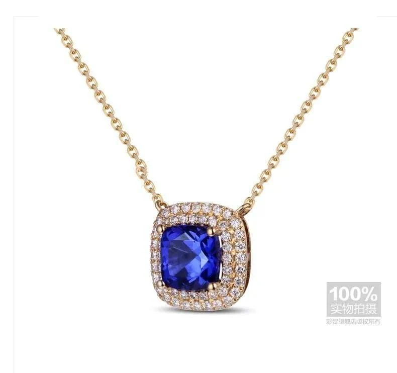 18 kt/750 Gelbgold 2.51 ct natürlicher IF blauer Tansanit AAA 0.35 ct Vollschliff Diamant Verlobung Edelstein Anhänger Schmuck