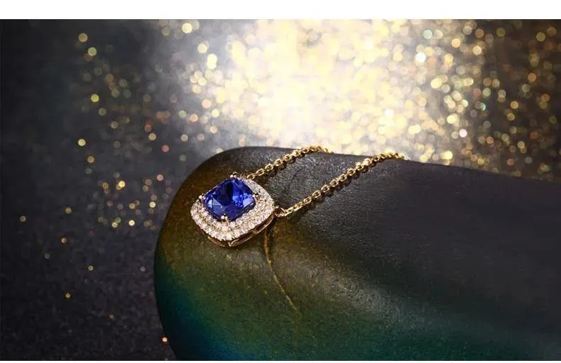 18 kt/750 Gelbgold 2.51 ct natürlicher IF blauer Tansanit AAA 0.35 ct Vollschliff Diamant Verlobung Edelstein Anhänger Schmuck