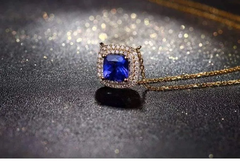 18 kt/750 Gelbgold 2.51 ct natürlicher IF blauer Tansanit AAA 0.35 ct Vollschliff Diamant Verlobung Edelstein Anhänger Schmuck