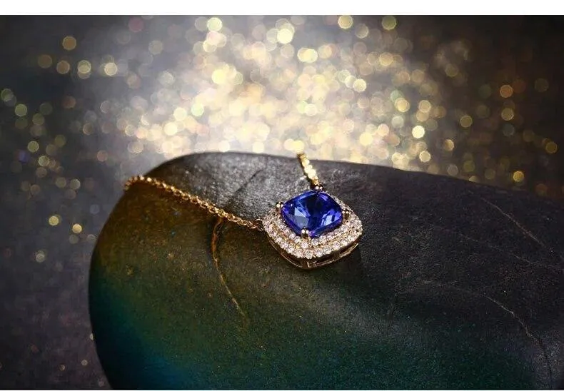 18 kt/750 Gelbgold 2.51 ct natürlicher IF blauer Tansanit AAA 0.35 ct Vollschliff Diamant Verlobung Edelstein Anhänger Schmuck