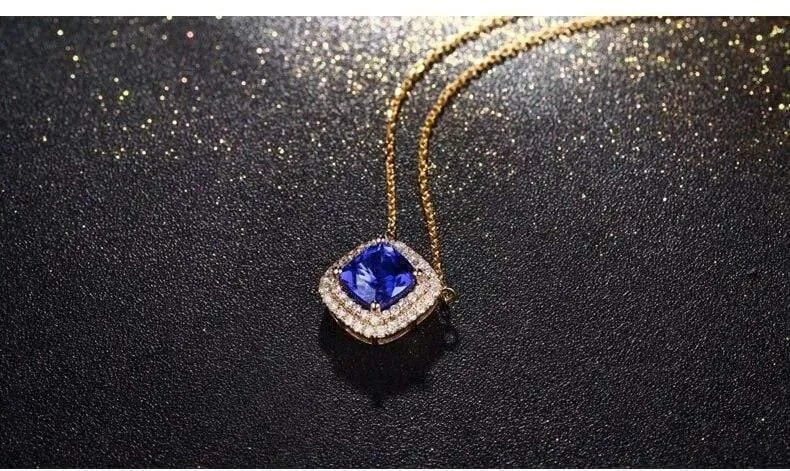 18 kt/750 Gelbgold 2.51 ct natürlicher IF blauer Tansanit AAA 0.35 ct Vollschliff Diamant Verlobung Edelstein Anhänger Schmuck