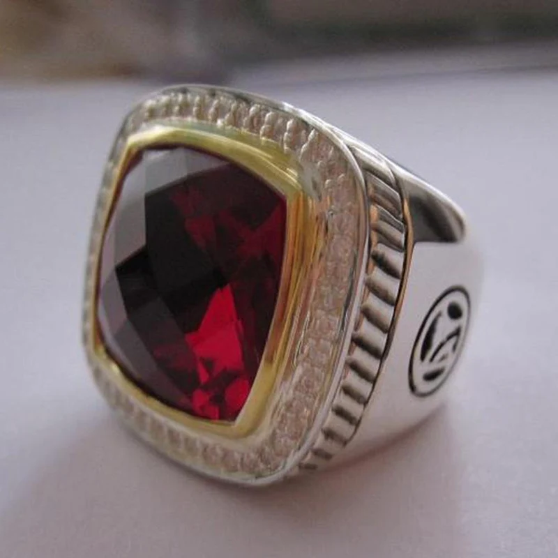 Silberschmuck 15 mm Granat-Diamantring Markenedelsteinschmuck 925er Silber Damen feiner Ring Weihnachtsgeschenke