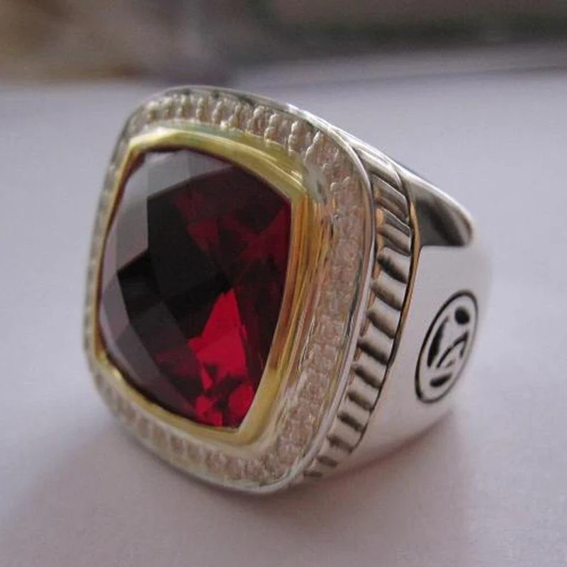 Silberschmuck 15 mm Granat-Diamantring Markenedelsteinschmuck 925er Silber Damen feiner Ring Weihnachtsgeschenke