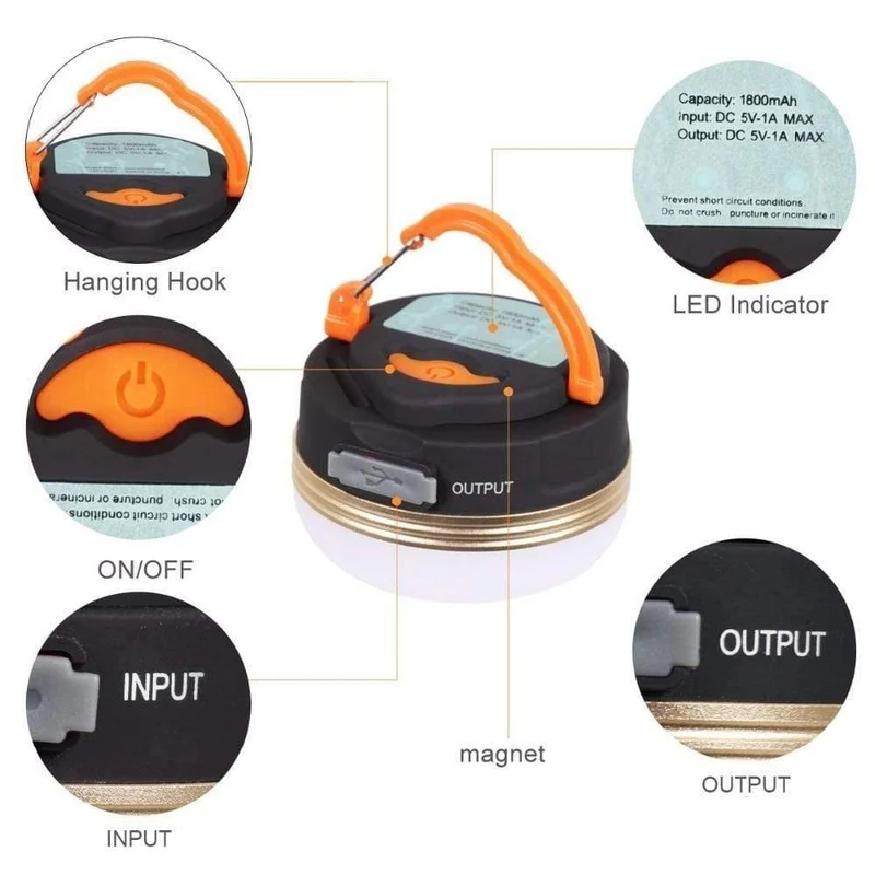 Mini tragbare Camping Lichter 3W LED Camping Laterne Zelte Lampe Outdoor Wandern Nacht Hängelampe USB wiederaufladbar