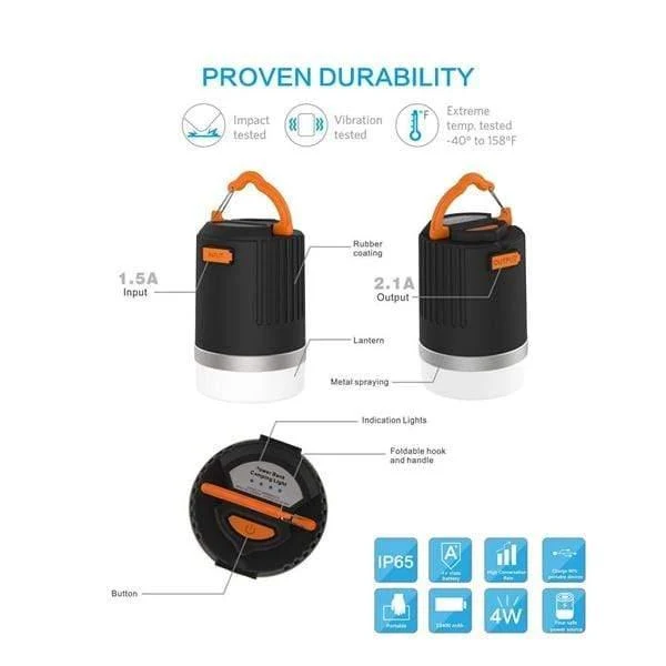 Tragbare Laterne Outdoor Camping Licht 440 Lumen Multifunktions-USB wiederaufladbare LED-Licht mit 10400mAh Power Bank