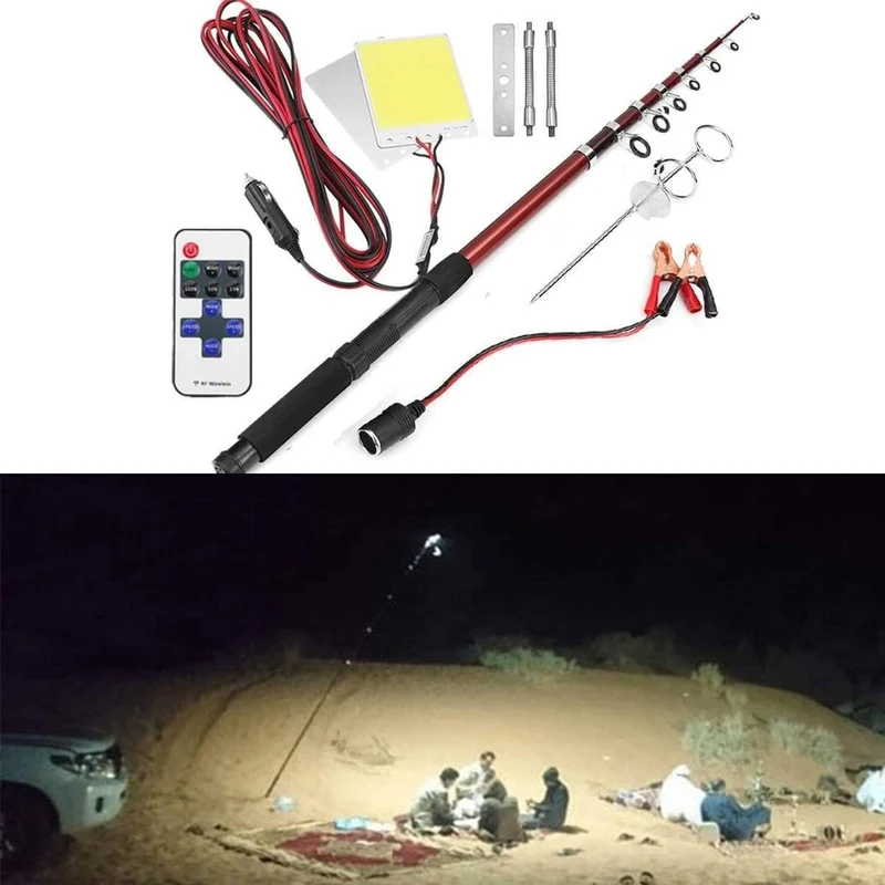 3.75M 12V Teleskop LED Angelrute Außenlaterne Fernbedienung Camping Lampe Licht für Road Trip Selbstfahrer unterwegs