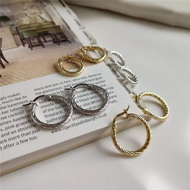 Silber Gold Twist Runde Creolen für Frauen Genuine 925 Sterling Silber Kreis Ohrringe für Frauen Paar Ohrring Ohr