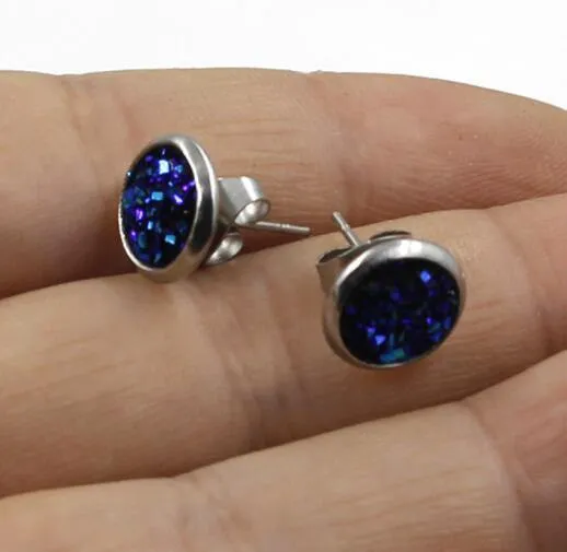 8mm 12 Farben Edelstahl Tiny Drusy Ohrstecker Round Cut Faux Druzy Ohrringe für Frauen 50 Paare / Los