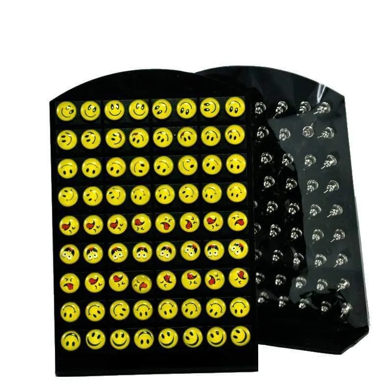 72Pcs Eine Karte Neue Degin IOS Gesicht Harz Edelstahl Ohrstecker Smiley Stil Großhandelsmasse Verlost LB083