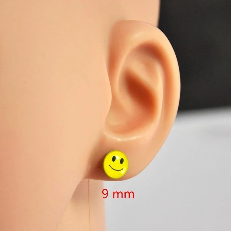 72Pcs Eine Karte Neue Degin IOS Gesicht Harz Edelstahl Ohrstecker Smiley Stil Großhandelsmasse Verlost LB083