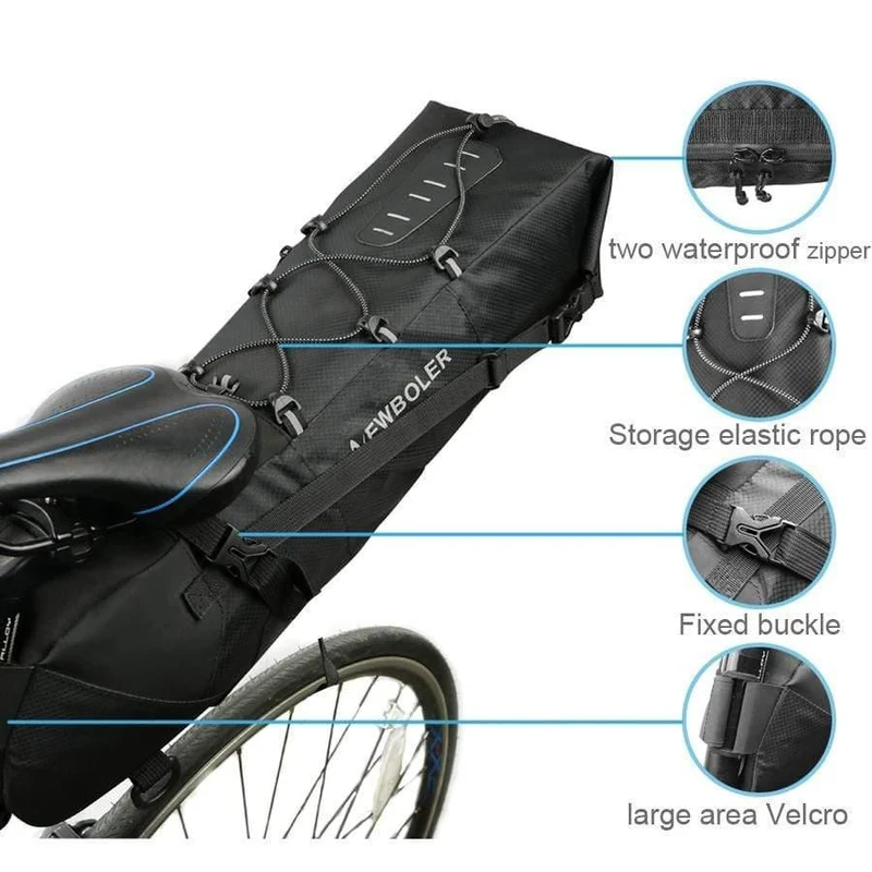 Wasserdichte Fahrradsatteltasche, große Fahrrad-Hecksitztaschen, TPU + Polyester, Fahrrad-Hinterradtaschen, Fahrradzubehör, 12 l