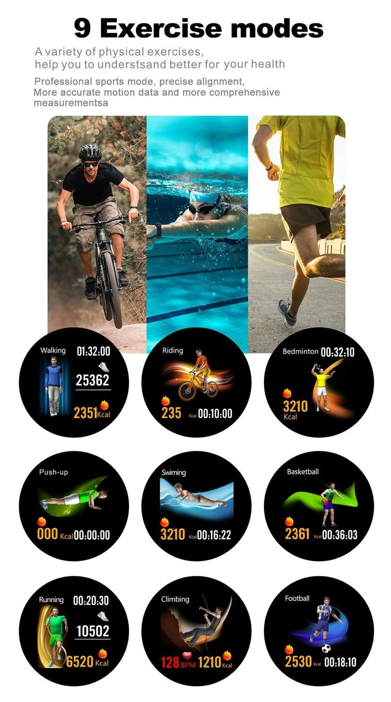Smart Watch IP68 Wasserdichte Uhr Fitness Tracker Herzfrequenzmesser Männer Frauen Smartwatch für IOS Android