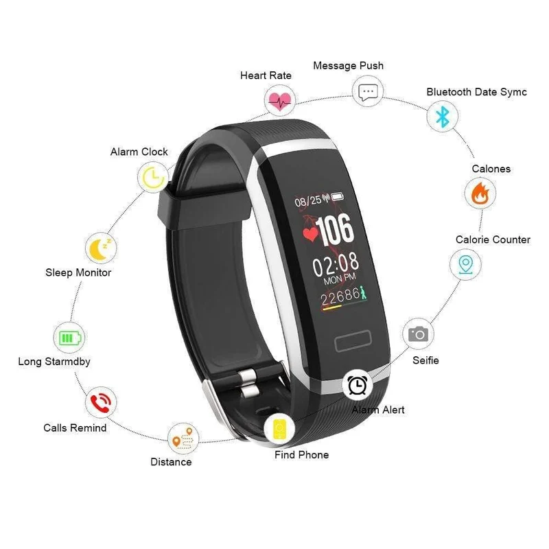 Smartwatch GT101, wasserdicht, Farbbildschirm, Fitness-Tracker, Herzfrequenzmesser, Anruferinnerung, Smartwatch für Männer und Frauen