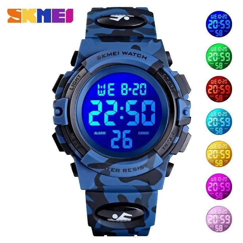 Mode Kinder Uhren Sport kinder Uhr 5bar Wasserdicht Bunte Lichter 12/24 Stunde Camouflage relogio infantil 1548 Junge