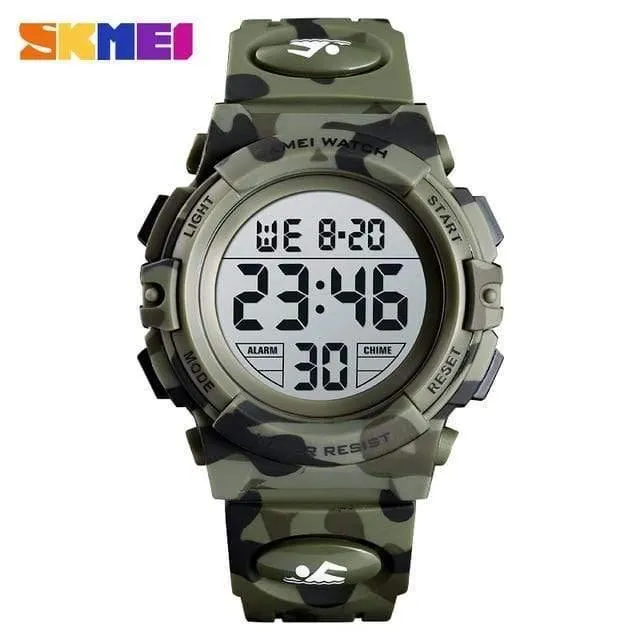 Mode Kinder Uhren Sport kinder Uhr 5bar Wasserdicht Bunte Lichter 12/24 Stunde Camouflage relogio infantil 1548 Junge