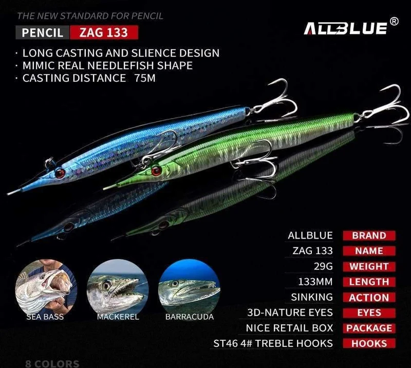 Needlefish Stick Needle Fishing Köder 133mm / 30g Sinking Pencil 3D Eyes Künstlicher Köder Sea Bass Salzwasser Köder