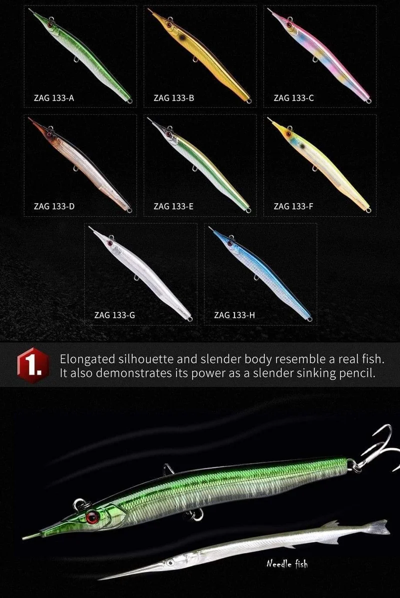 Needlefish Stick Needle Fishing Köder 133mm / 30g Sinking Pencil 3D Eyes Künstlicher Köder Sea Bass Salzwasser Köder