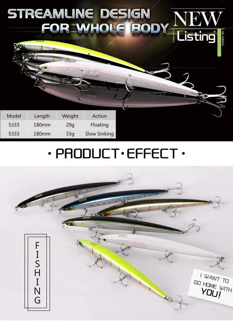 Fischköder Seefischerei Jerkbait Köder 180mm 29g / 33g Schwimmende langsam sinkende Wobbler Minnow Six Color Modell 5333-S