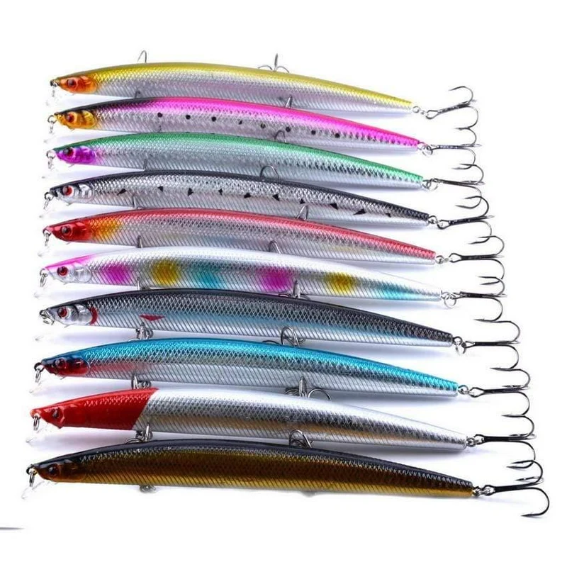 10 teile/satz Minnow Angeln Köder 18cm 26g Kunststoff Tiefe Meer Angeln Köder Schwimmende Köder Tackle Haken isca künstliche köder