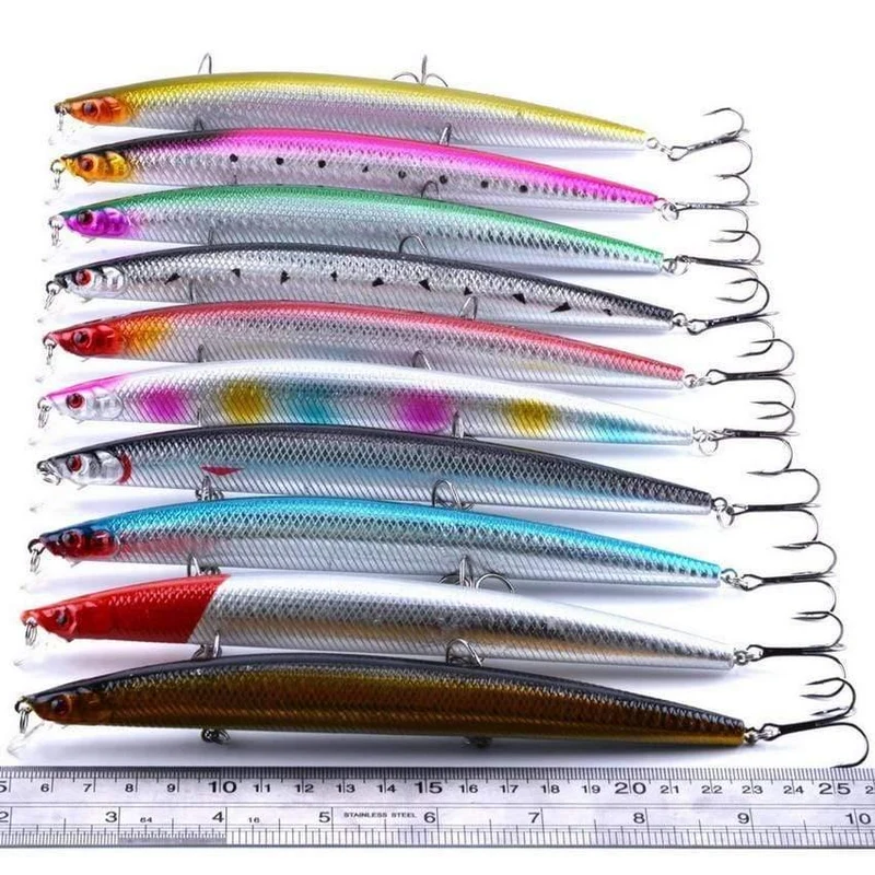 10 teile/satz Minnow Angeln Köder 18cm 26g Kunststoff Tiefe Meer Angeln Köder Schwimmende Köder Tackle Haken isca künstliche köder