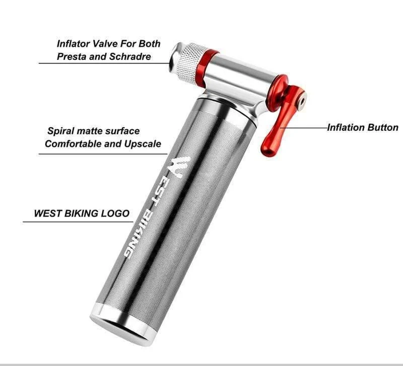 Tragbare Fahrradpumpe, Aluminiumlegierung, ultraleicht, Luft-CO2-Inflator, Fahrradpumpe, Schrader & Presta, Mini-Fahrradpumpe