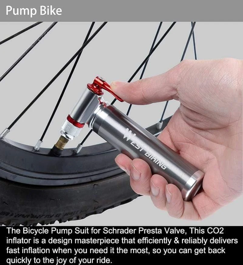 Tragbare Fahrradpumpe, Aluminiumlegierung, ultraleicht, Luft-CO2-Inflator, Fahrradpumpe, Schrader & Presta, Mini-Fahrradpumpe