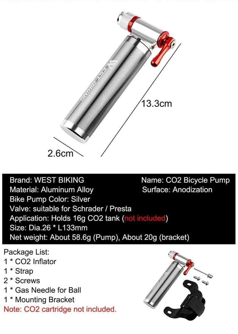Tragbare Fahrradpumpe, Aluminiumlegierung, ultraleicht, Luft-CO2-Inflator, Fahrradpumpe, Schrader & Presta, Mini-Fahrradpumpe