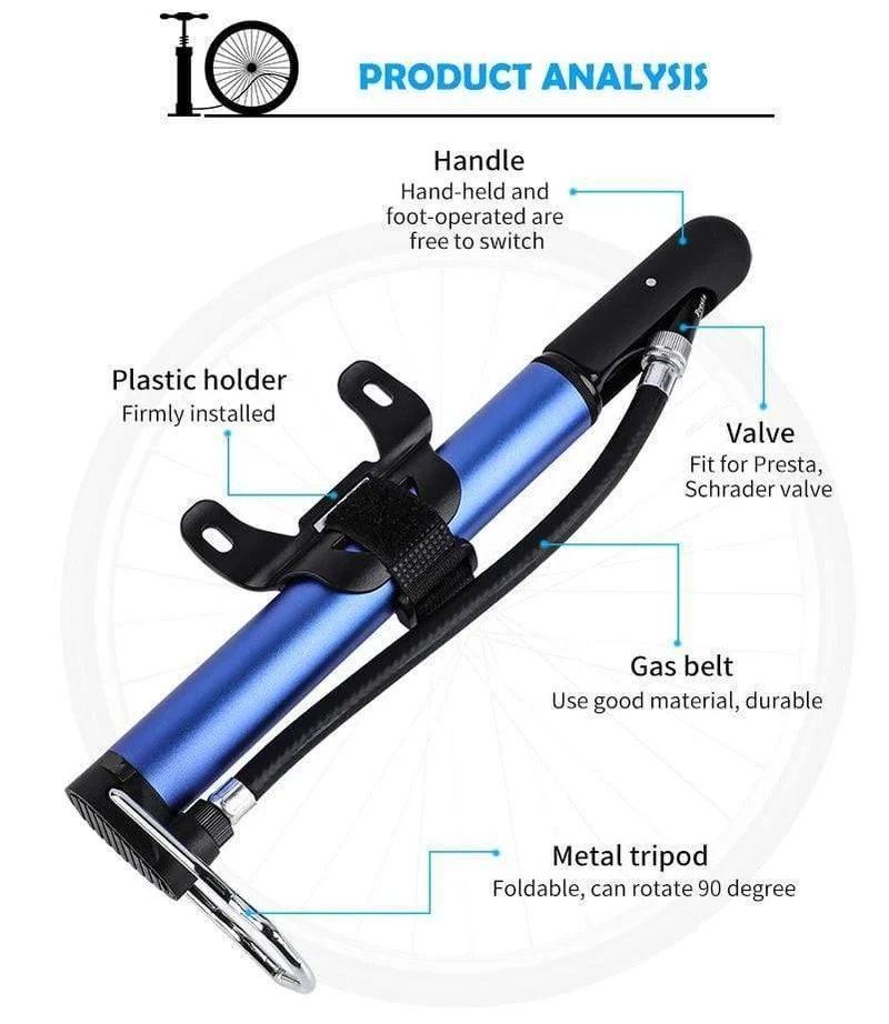 Fahrradpumpe, Fahrradreifen Tragbarer Inflator Luftpumpe 100PSI Mountain Road Bike Zubehör für Radfahren MTB Fahrradpumpe