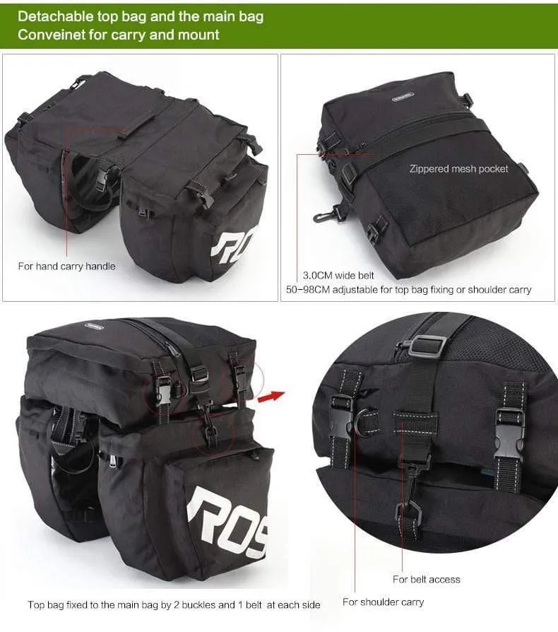 Fahrradträgertasche, Gepäckträger, Kofferraum, 37 l, Fahrradgepäck, Rücksitztasche, 2 Farben, 3 Taschen, Aufbewahrung für Fahrradsattel, 14892