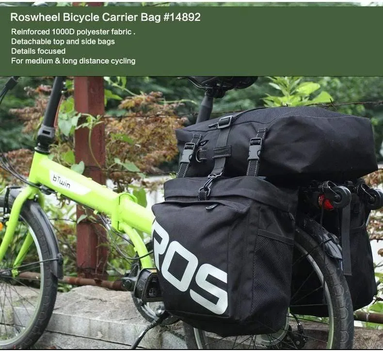 Fahrradträgertasche, Gepäckträger, Kofferraum, 37 l, Fahrradgepäck, Rücksitztasche, 2 Farben, 3 Taschen, Aufbewahrung für Fahrradsattel, 14892