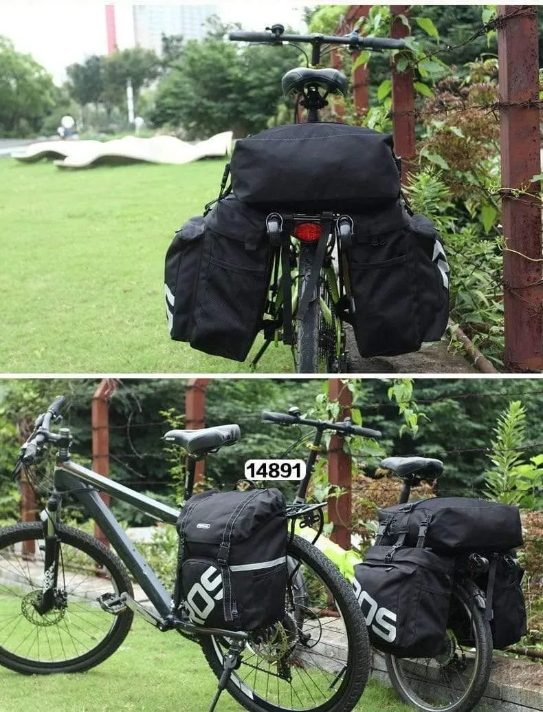 Fahrradträgertasche, Gepäckträger, Kofferraum, 37 l, Fahrradgepäck, Rücksitztasche, 2 Farben, 3 Taschen, Aufbewahrung für Fahrradsattel, 14892