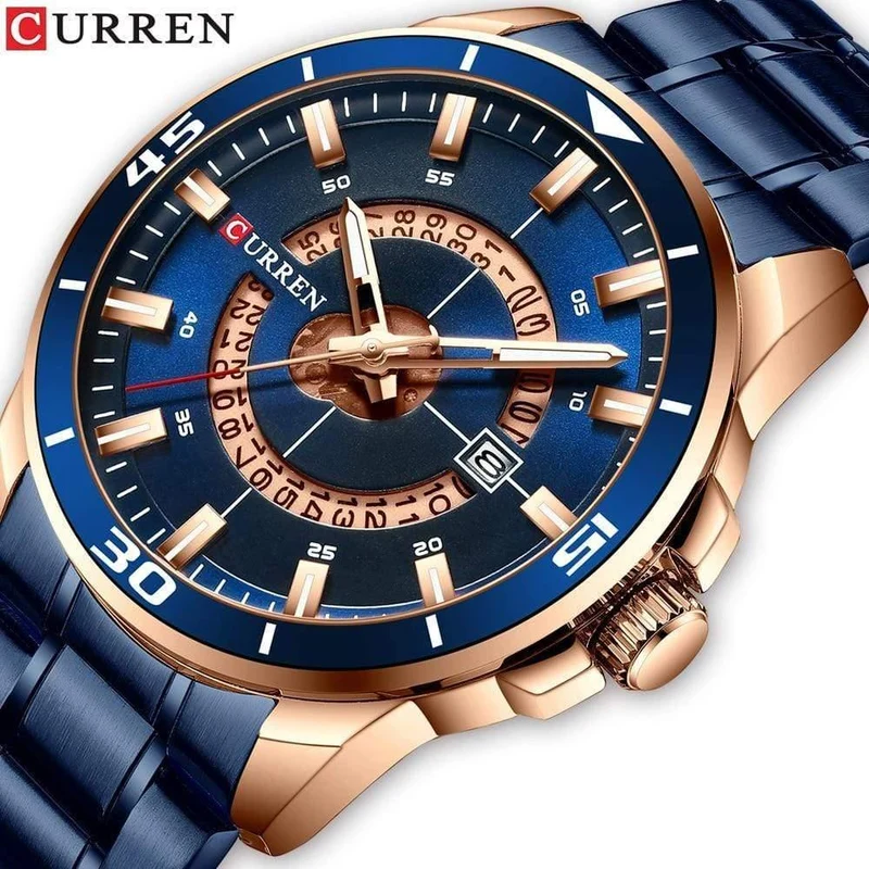 Herrenuhr, blaues Zifferblatt, Edelstahl, wasserdicht, Herrenuhren, Luxus-Business-Analog-Quarz-Herrenuhren, modisch