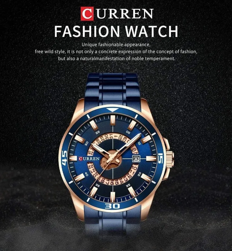 Herrenuhr, blaues Zifferblatt, Edelstahl, wasserdicht, Herrenuhren, Luxus-Business-Analog-Quarz-Herrenuhren, modisch