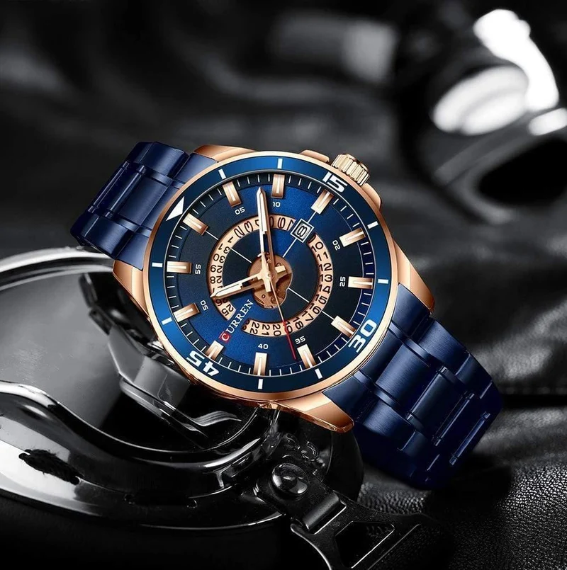 Herrenuhr, blaues Zifferblatt, Edelstahl, wasserdicht, Herrenuhren, Luxus-Business-Analog-Quarz-Herrenuhren, modisch