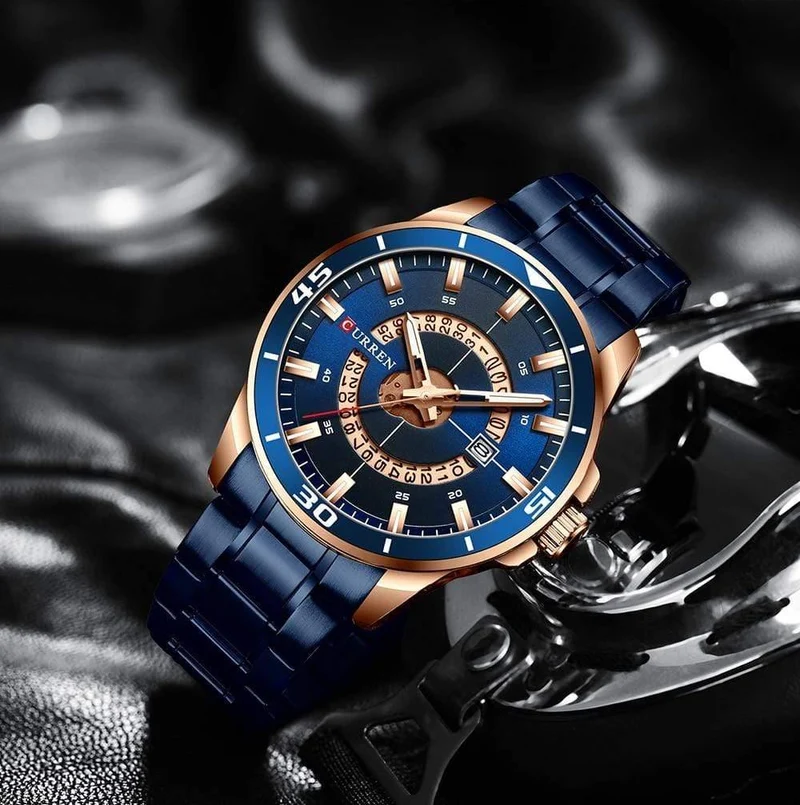 Herrenuhr, blaues Zifferblatt, Edelstahl, wasserdicht, Herrenuhren, Luxus-Business-Analog-Quarz-Herrenuhren, modisch