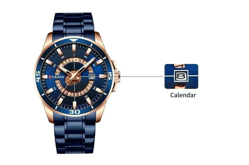 Herrenuhr, blaues Zifferblatt, Edelstahl, wasserdicht, Herrenuhren, Luxus-Business-Analog-Quarz-Herrenuhren, modisch
