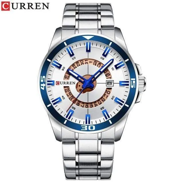 Herrenuhr, blaues Zifferblatt, Edelstahl, wasserdicht, Herrenuhren, Luxus-Business-Analog-Quarz-Herrenuhren, modisch