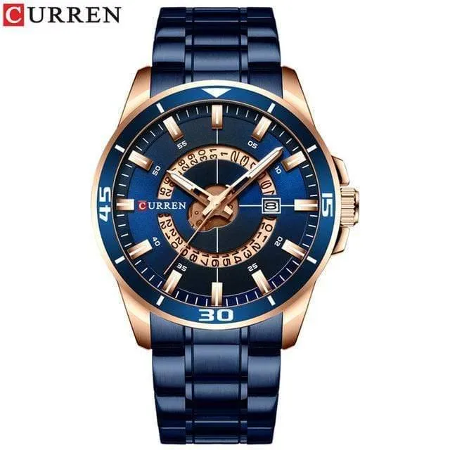 Herrenuhr, blaues Zifferblatt, Edelstahl, wasserdicht, Herrenuhren, Luxus-Business-Analog-Quarz-Herrenuhren, modisch