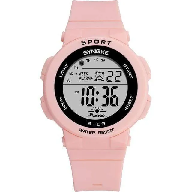 Mode Kinder Studenten Uhren 5Bar Wasserdichte Kinder Frauen Digitale LED Alarm Datum Casual Elektronische Sport Armbanduhr