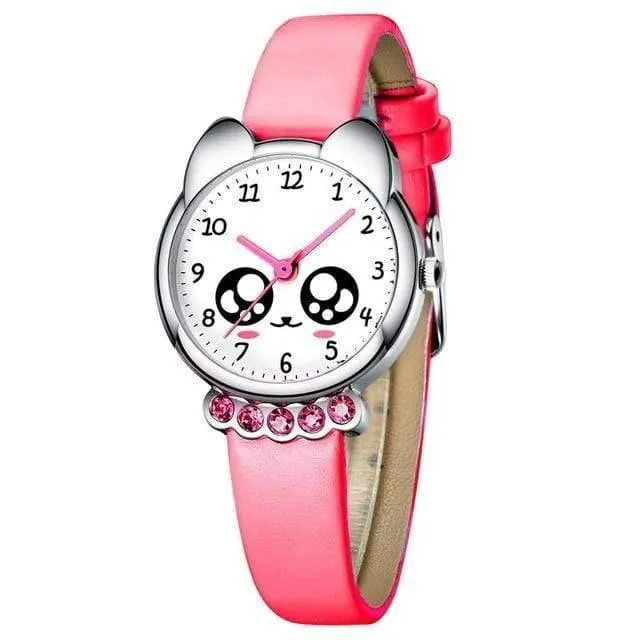 Mädchen-Uhr scherzt Bling nette Augen-Diamant-wasserdichte Armbanduhr des echten Leders reizendes Kind-Kinder passt Studenten-Uhr auf