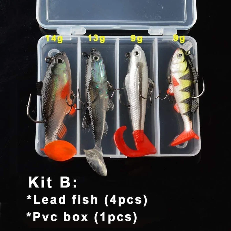Weicher Köder-Kit-Set 18 g 14 g 13 g 9 g 8 g Wobbler Künstlicher Köder Silikon Angelköder Wolfsbarsch Karpfenangeln Bleifisch-Jig