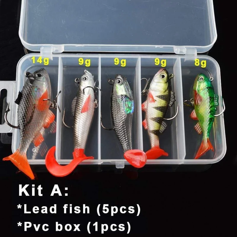 Weicher Köder-Kit-Set 18 g 14 g 13 g 9 g 8 g Wobbler Künstlicher Köder Silikon Angelköder Wolfsbarsch Karpfenangeln Bleifisch-Jig