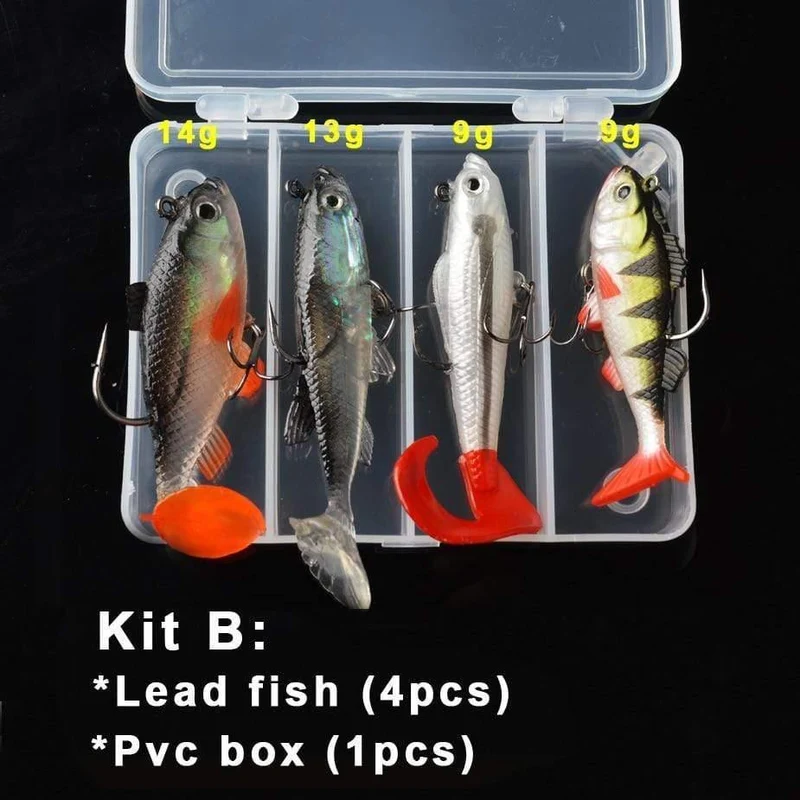 Weicher Köder-Kit-Set 18 g 14 g 13 g 9 g 8 g Wobbler Künstlicher Köder Silikon Angelköder Wolfsbarsch Karpfenangeln Bleifisch-Jig