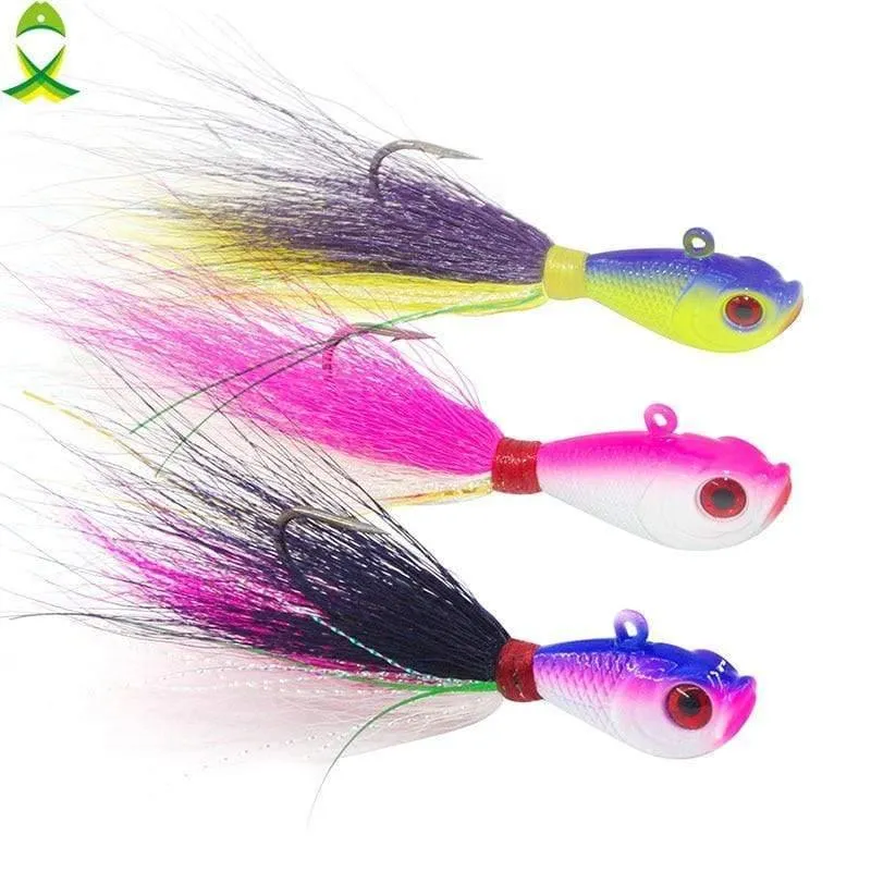 4 teile/los Bleikopf fischköder Haken für Eisfischen lebensechte mischfarben fischköder Angelgerät mit bucktail teaser