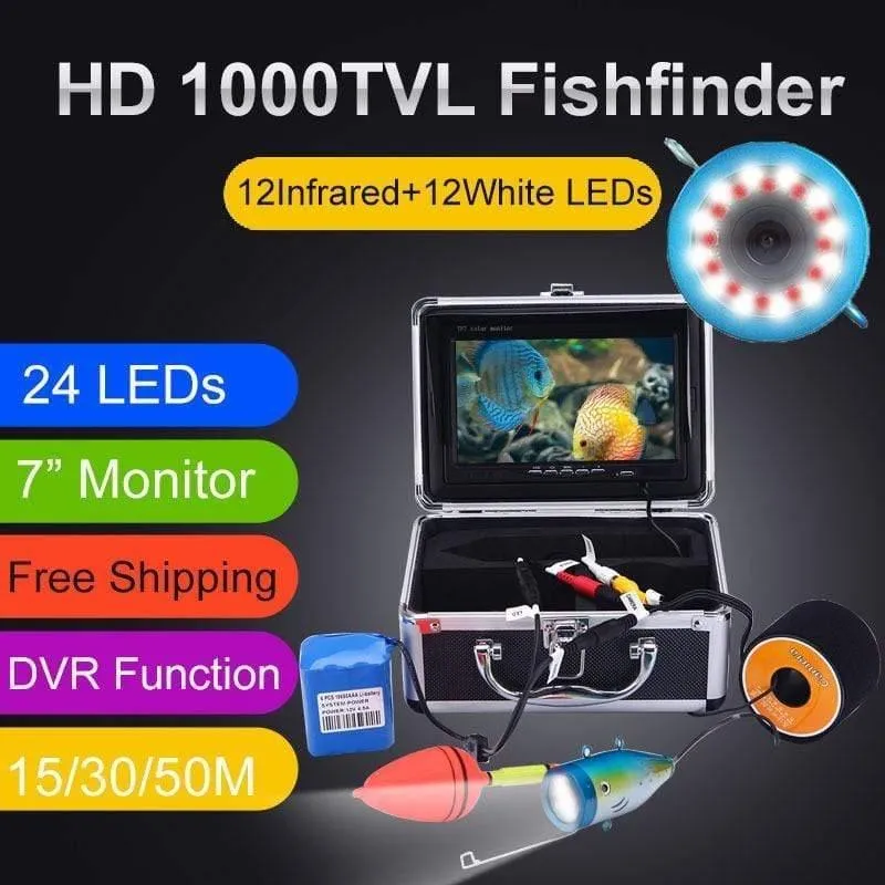 Fischfinder 15/30/50M DVR 1000TVL Unterwasser-Jagdvideokamera zum Angeln 7"Monitor 24 steuerbare LEDs