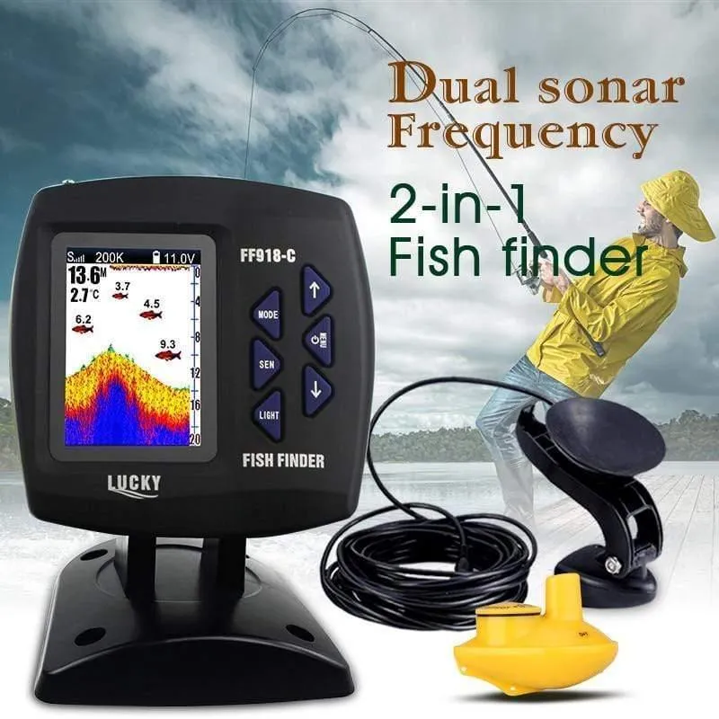 Kabelgebundener und kabelloser 2-in-1-Bootsfischfinder Zweifrequenz-328ft / 100m-Echolot 3.5 "FARB-LCD-Fischfinder