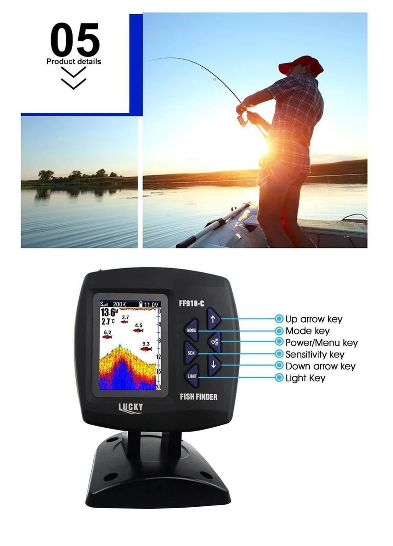 Kabelgebundener und kabelloser 2-in-1-Bootsfischfinder Zweifrequenz-328ft / 100m-Echolot 3.5 "FARB-LCD-Fischfinder