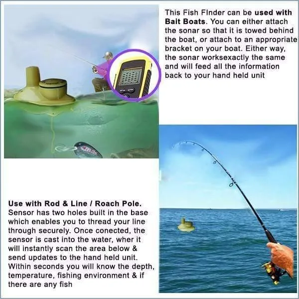 Lucky FFW1108-1 Tragbarer drahtloser 100m-Fischfinder-Alarm 40M / 130FT Sonartiefe Ocean River