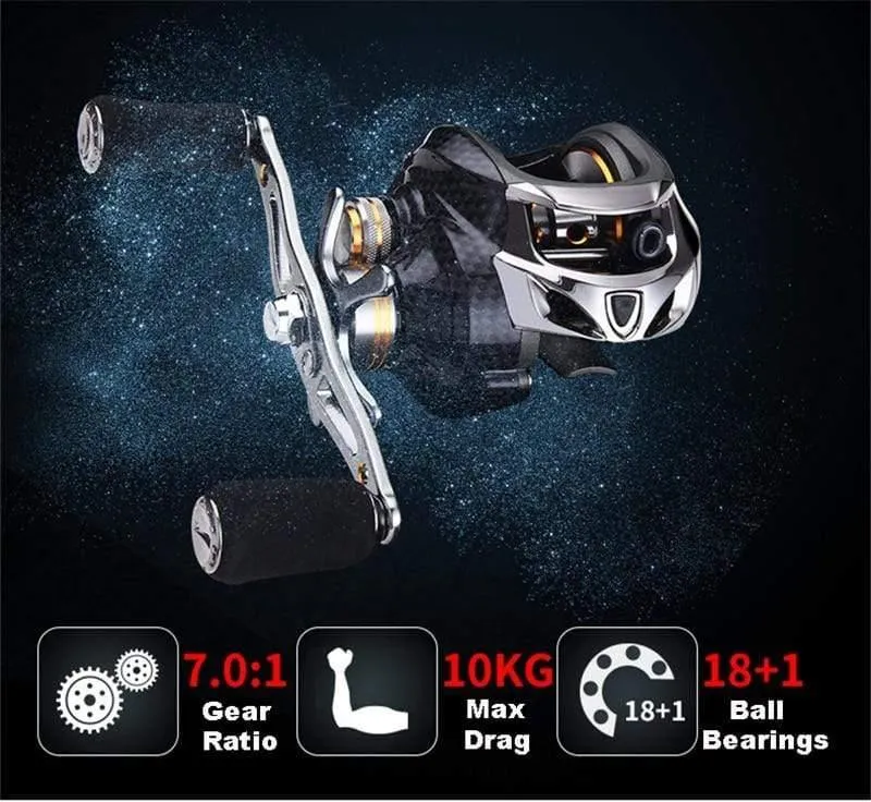 18 + 1 BB Angelrolle Carbon Shell Leichte 217g Max Drag 10KG/17.6 LB Baitcastingrolle Casting Reel Reel Angeln