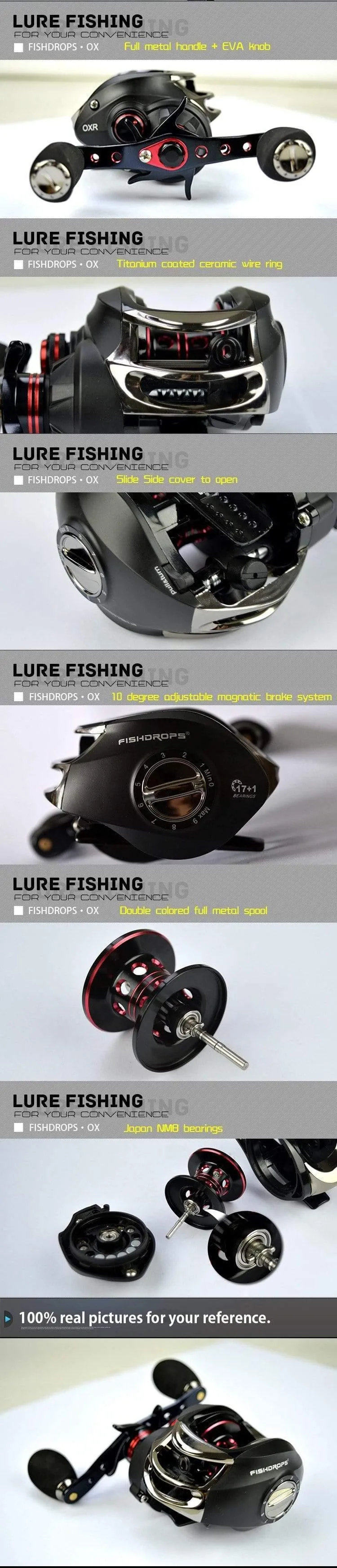 Casting Angelrolle Baitcasting Rollen Salzwasser Süßwasser Baitcaster 17+1BB Magnetbremssystem Angelrolle
